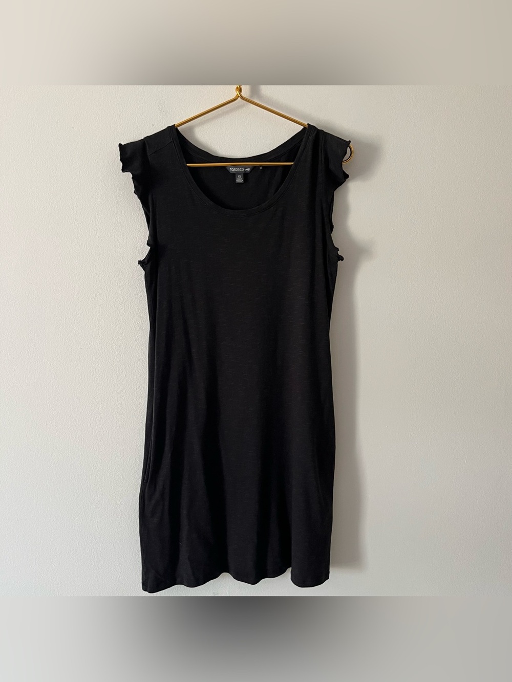 Toad&Co Rufflita Dress Black on Black Microstripe Pockets Flutter Sleeve XS